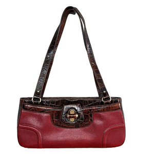 Brahmin Vintage 2007 25th Anniversary Red & Crocodile Brown Leather Shoulder Bag
